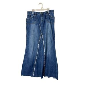 Vintage Kanna Y2K Jean Fringe‎ Denim Cotton Maxi Skirt Size 9